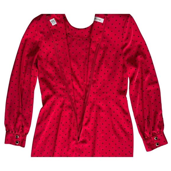 Ms Chaus Womens Dress Long Sleeve Red & Black Polka Dot Size 12 Vintage Holiday - Picture 5 of 11